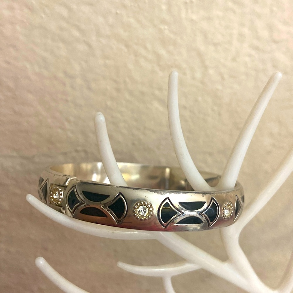 Vintage BRIGHTON CAPELLA CRYSTAL Enamel Hinged  Clamper Bracelet